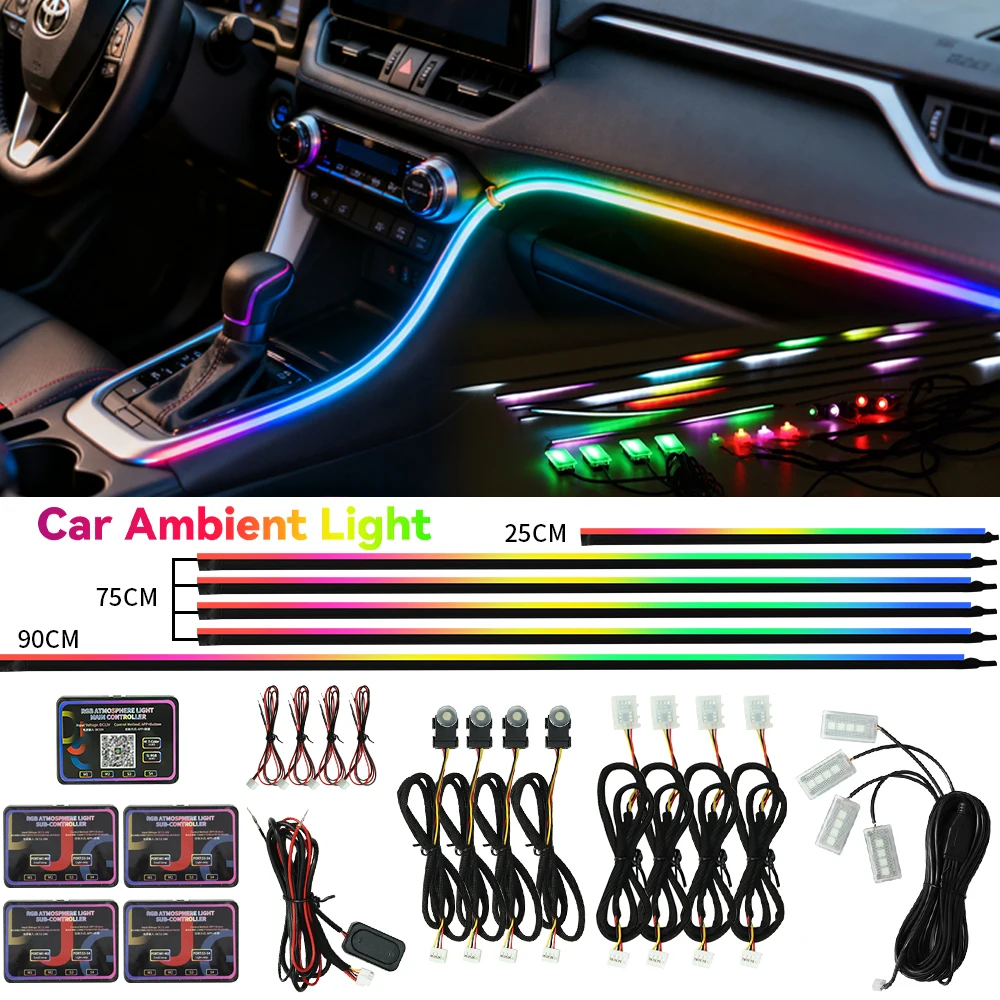 

Car Light Ambient CAR Lights RGB Universal Interior Hidden Acrylic Strip Music Control Car LED Strip Light Car Ambience Light