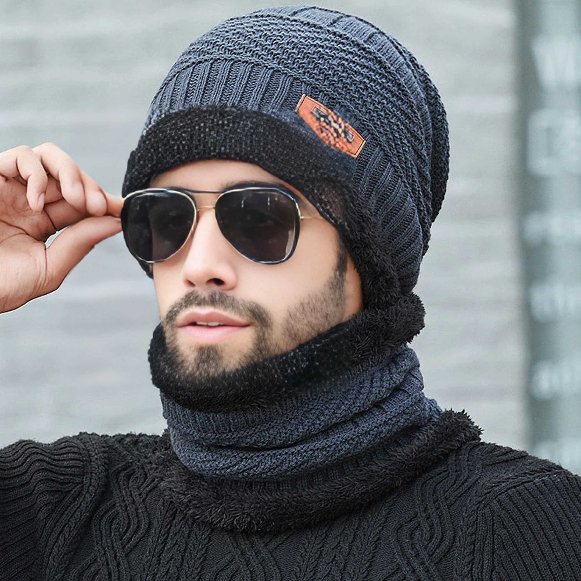 Winter Knit Beanie Hat Neck Warmer Scarf Set, 2 Pcs Fleece Lined Skull Cap for Men Women For Cold Weather As Gifts For Family