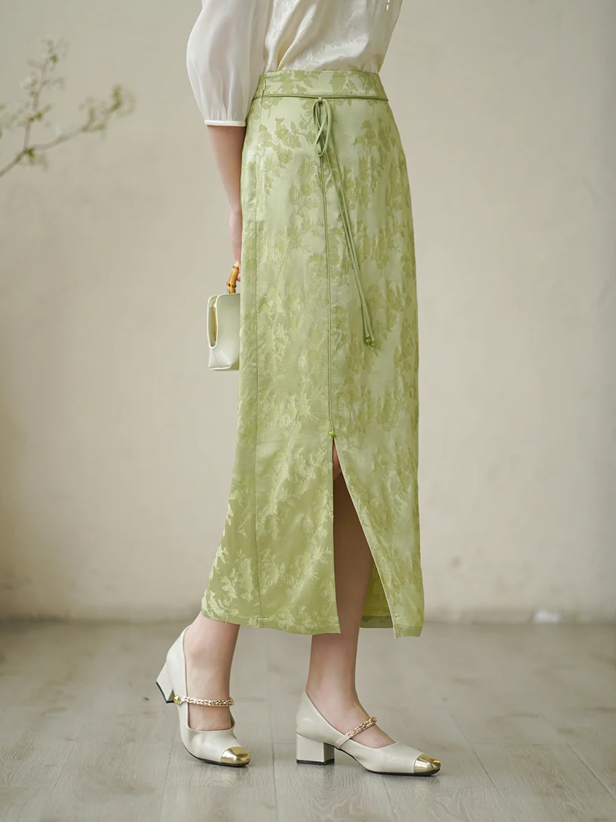 

Женская юбка миди с высокой талией, китайская ацетатная юбка с цветочным узором, летняя коллекция 2025, модная универсальная юбка в стиле Ханьфу