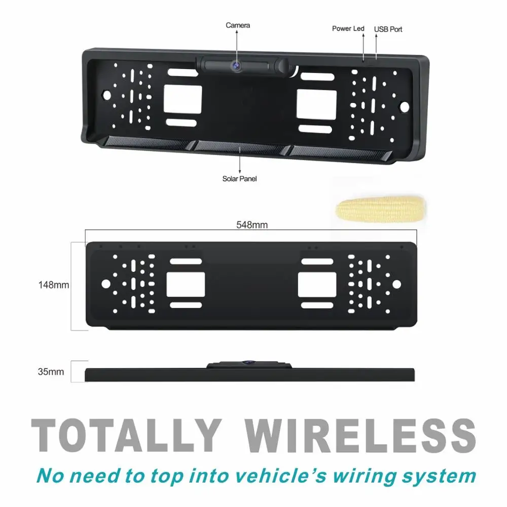 Eu Eenvoudige Installatie, 2.4G Transmissie Zonne-Energie Auto Achteruitkijkcamera 100% Draadloze Nummerplaat Frame Back-Up Camerasysteem