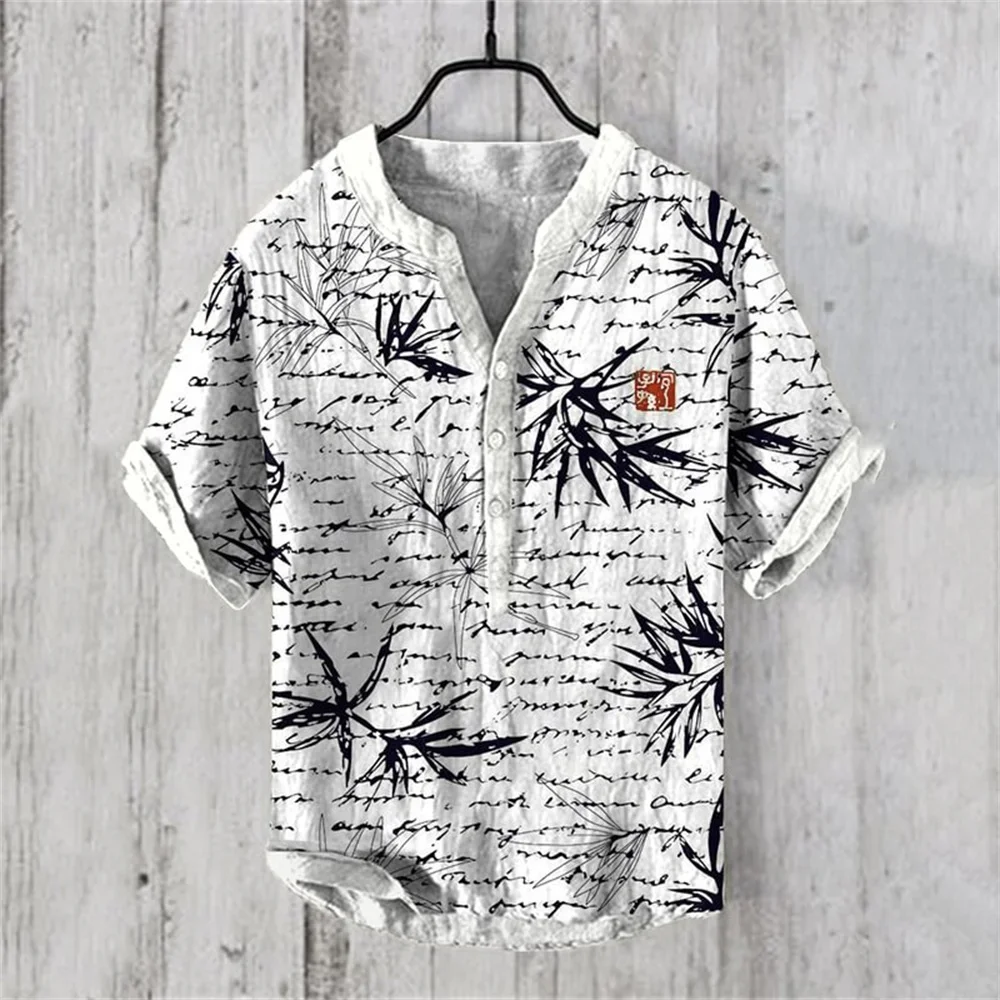 Camisa havaiana de manga curta masculina, impressão digital 3D, série sapo, camisa casual solta, camisa de 3 botões, linho, arte retro, 100%