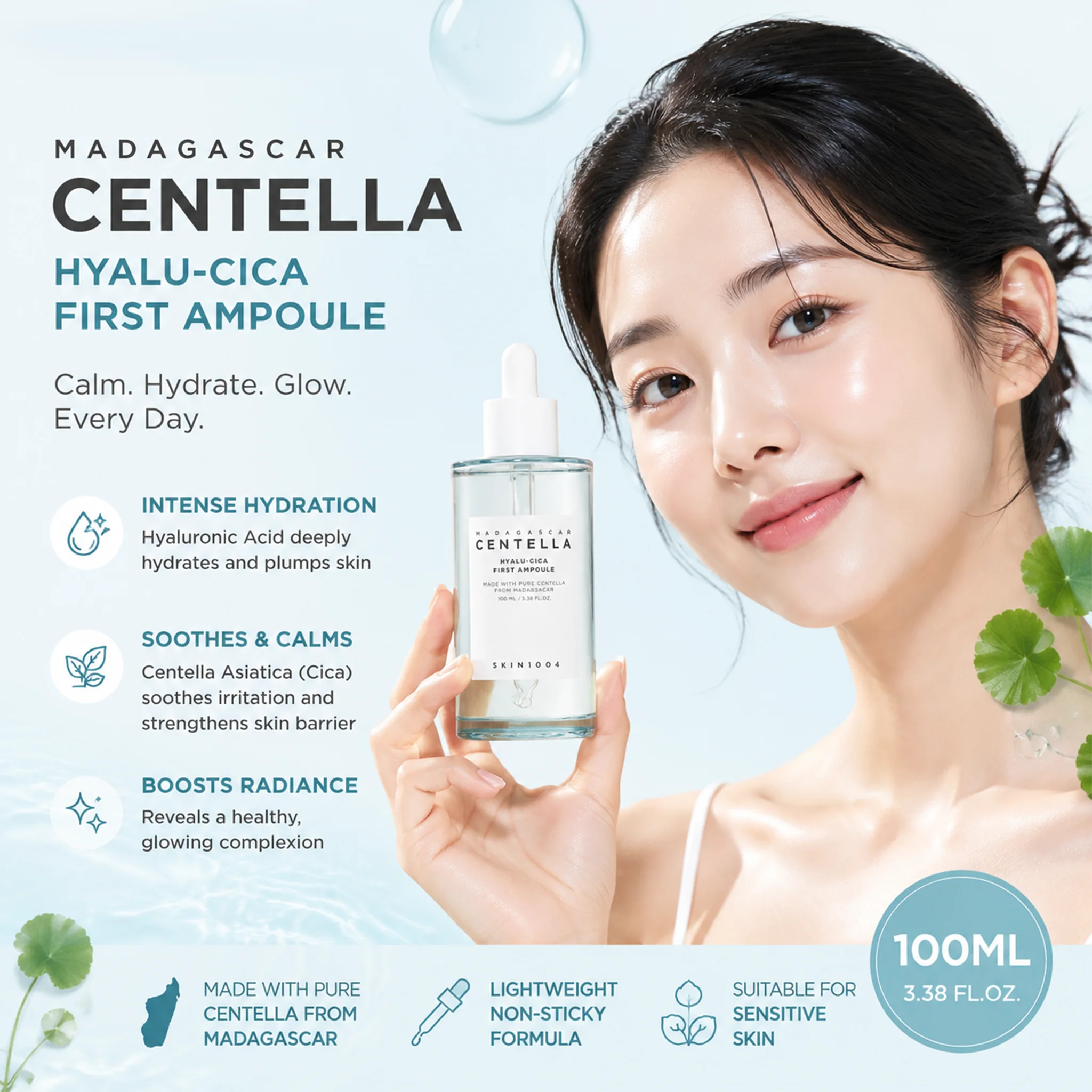Hyalu-Cica First Ampoule Korean Serum First Ampoule 100ml Hyaluronic Acid Deep Hydration Soothe Red Sensitive