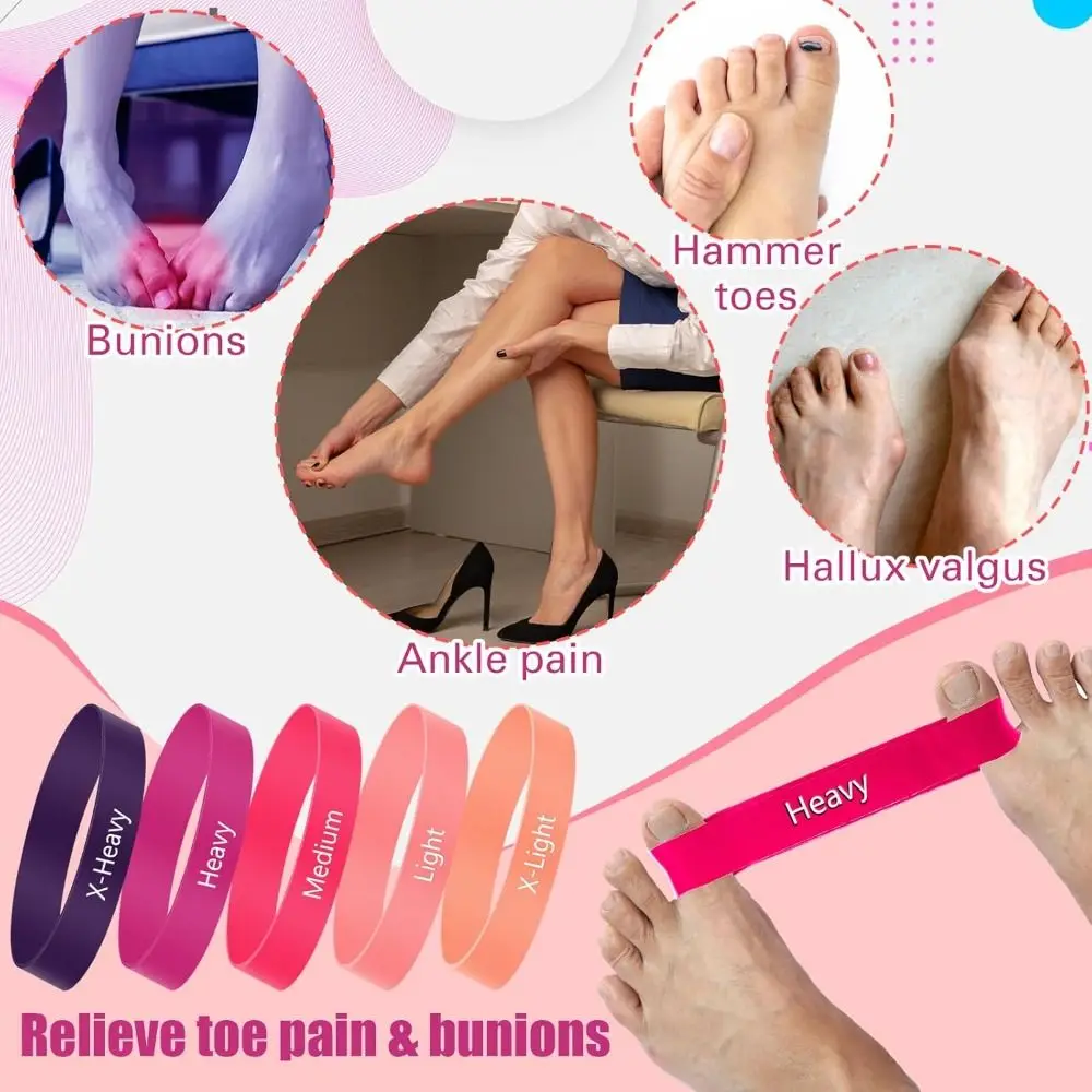 5pcs Bunion Correction Toe Bands Hallux Valgus Alignment Foot Care Toe Straightener Elastic Resistance Loop Yoga Exercise