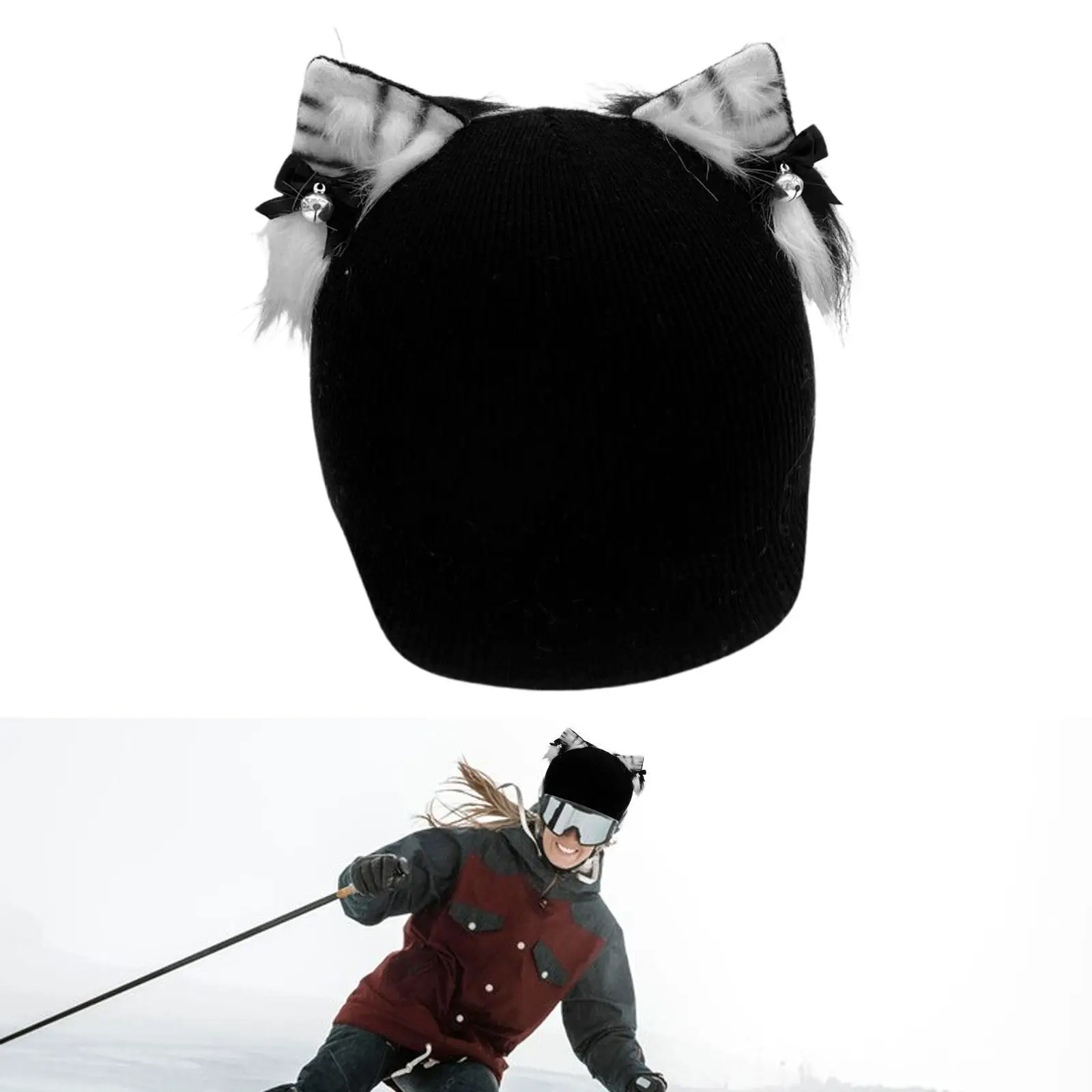 

Snow Ski Helmet Cover Knitted Cap Black Cat Ear Shaped Snowboard Helmet Cover