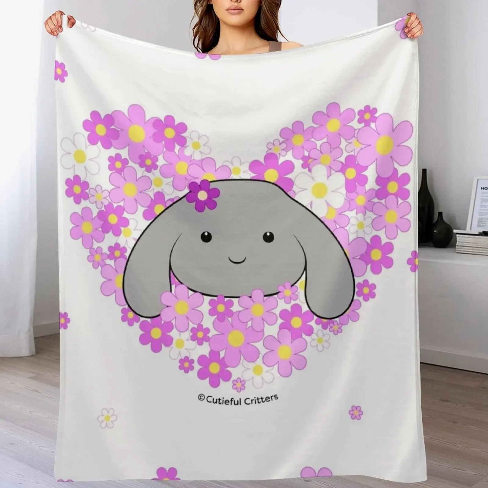 

Blooming heart- lop bunny Throw Blanket Beach blankets ands Loose valentine gift ideas Blankets
