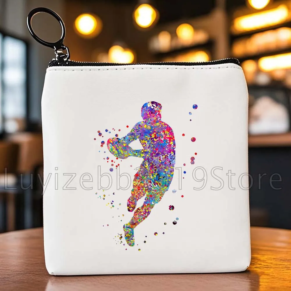 Забавный регби для девочек, спортивный игрок, подарки для влюбленных, холст, кошелек для монет, губная помада, квадратная сумка для хранения ключей, сумка на молнии, портативный кошелек