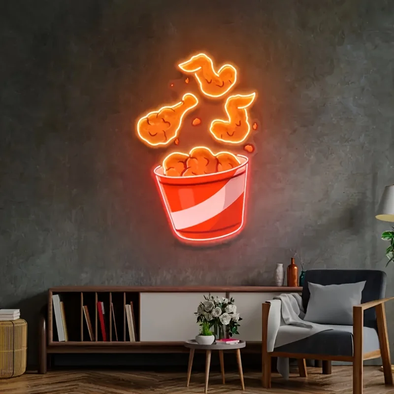 Fried Chicken Leg Neon Sign USB Powered UV Printed Neon Light As Wall Decor Restaurant Fried Chicken Shop Bar Wall Decor Gift