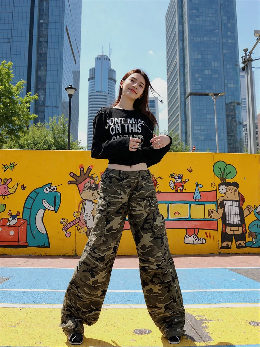 Pantaloni cargo da donna Trend Gamba larga High Street Moda donna in avanti Trendy Modern Urban City Style Streetwear Casual Cool