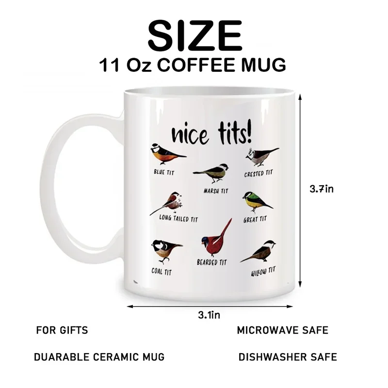 Nice Tits Bird Mugs For Bird Lovers Women, Bird Watching Gifts Novelty Coffee Ceramic Tea Cups White 11 oz