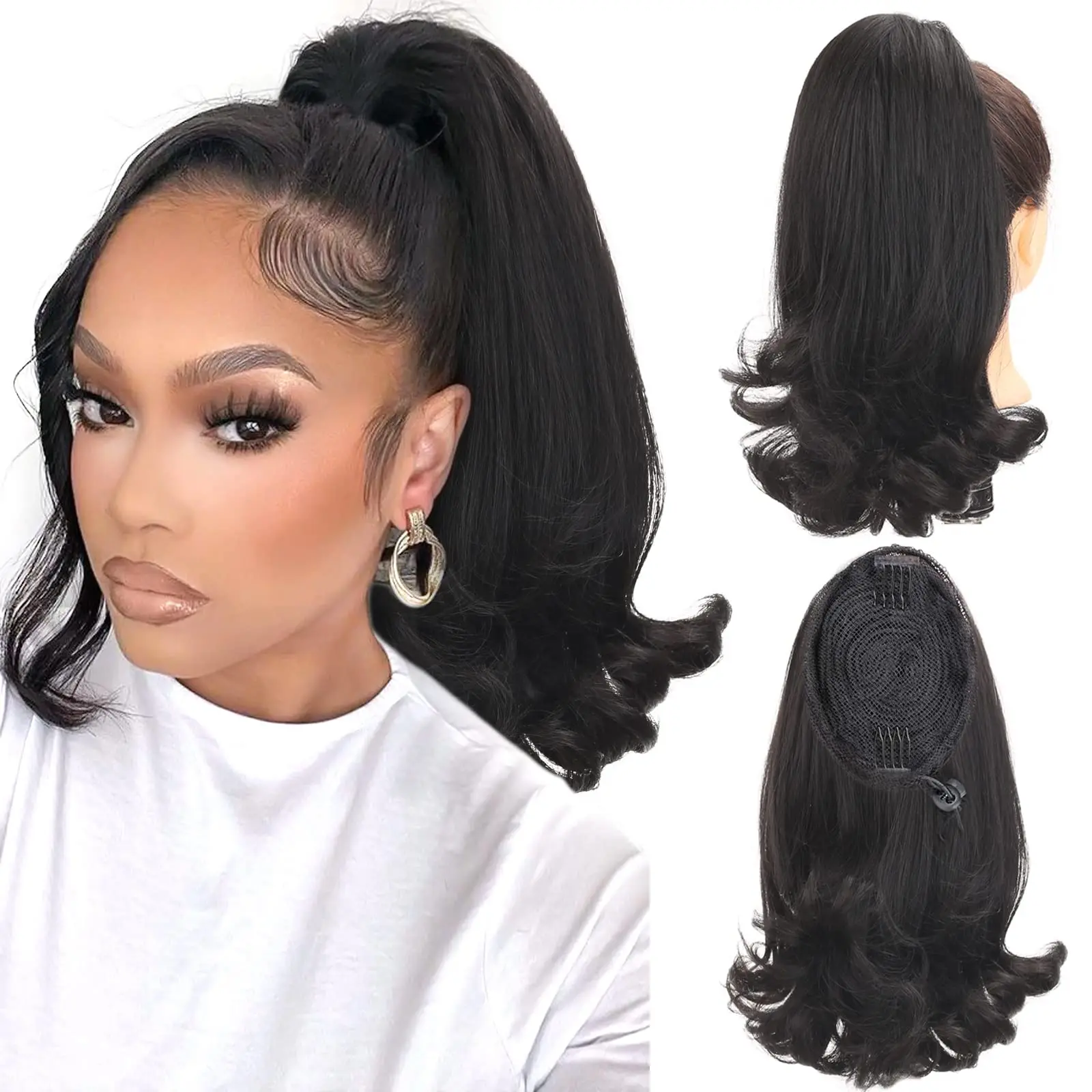 

Synthetic 18'' Tail Warping Curly Wave Drawstring Ponytail Hair Extension With 2 Plastic Comb Black Brown Hair