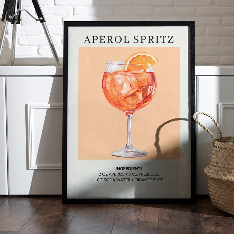 Cocktail Art Decor Poster Watercolor Retro Drink Print Minimalist Elegant Sophisticated Wall Art Picture for Home Decoration