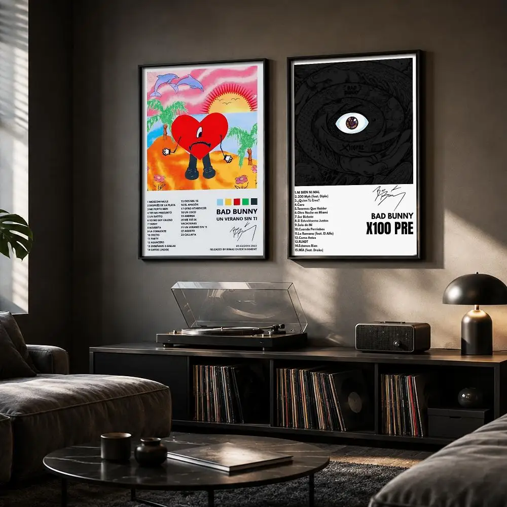 Bad B-Bunny Rapper Album Painting Calligraphy Canvas Poster Hallway Bedroom Living Room Home Bar Decoration Interior Wall