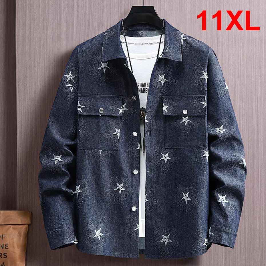 

Star Embroidery Denim Jacket Men Jean Coat Plus Size 11XL Fashion Casual Cargo Denim Coat Male Big Size 11XL