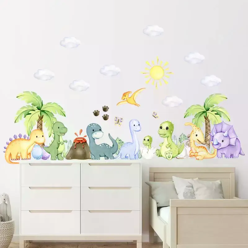 New Cartoon Cute Dinosaur Wall Stickers For Children Room Boy Kids Room Living Room Nursery Background Decoration Wall Decals view 2
