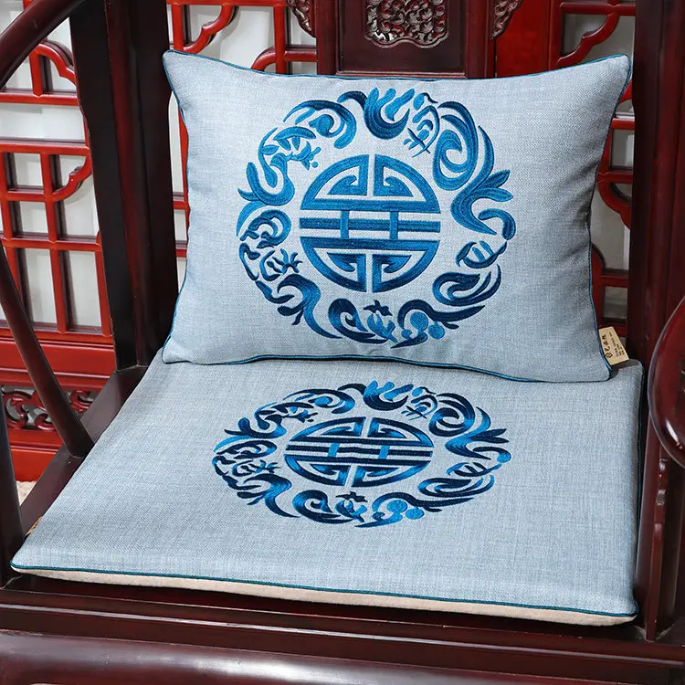 Chinese-style Redwood Sofa Cushion Linen Embroidered Armchair Seat Cushion Back Cushion Decorative Throw Pillow Cases