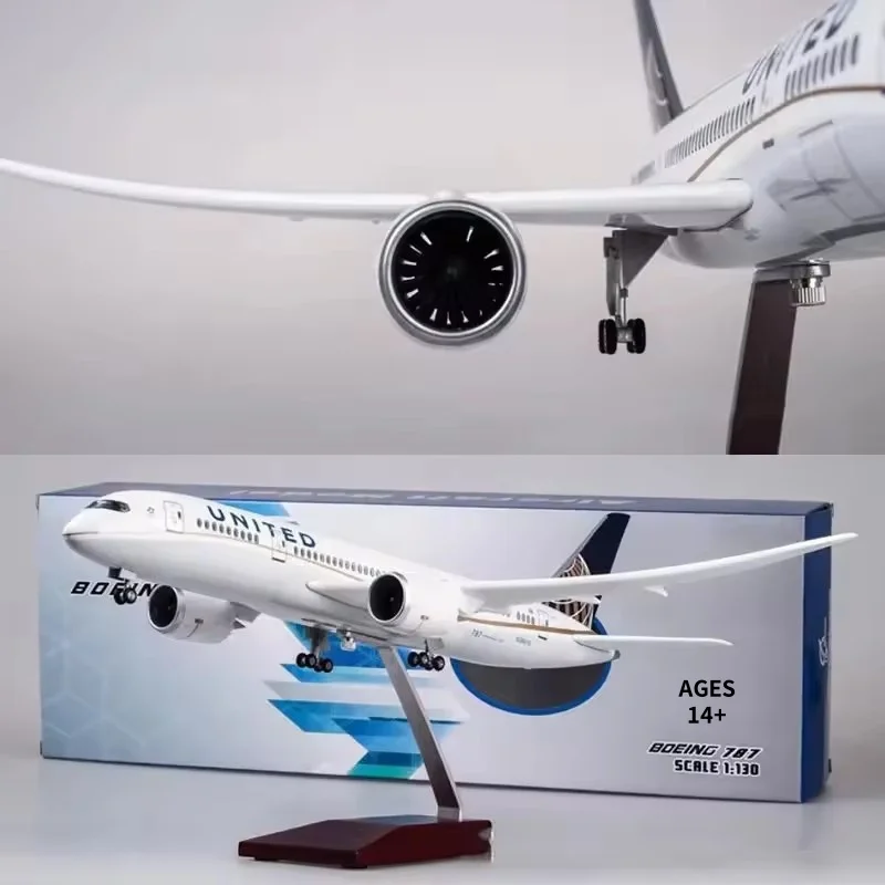 New 43cm 1/130 Scale American United Airlines Airplane 787 B787 Dreamliner Diecast Aircraft Show Wheel Light Resin Plane Model