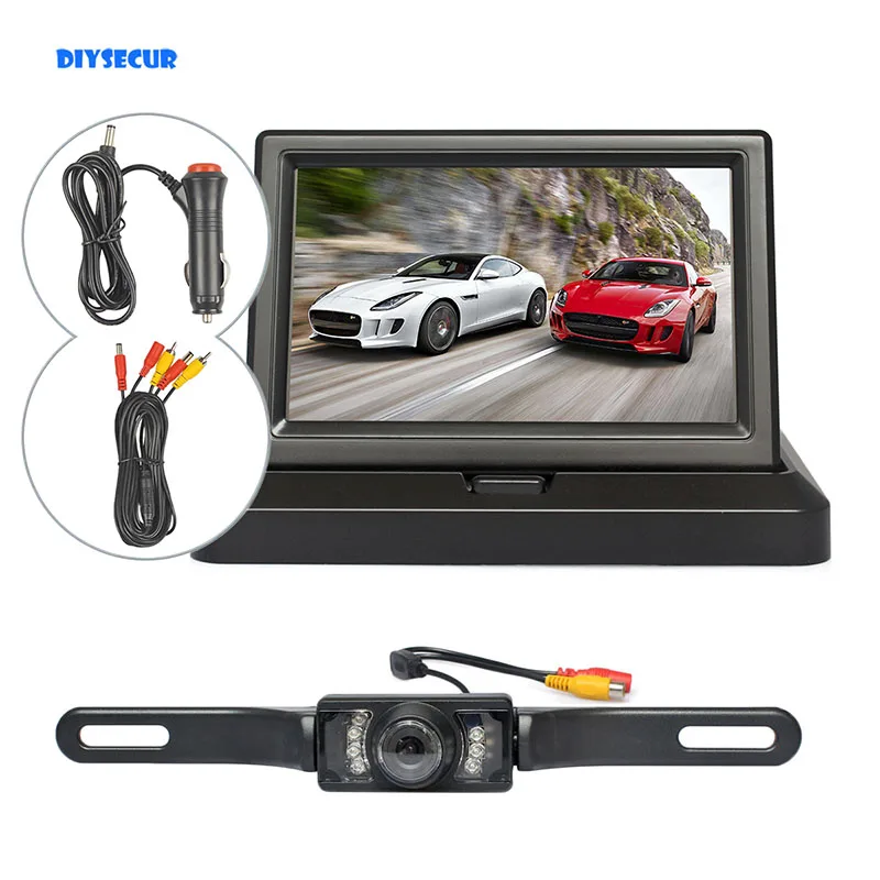 

DIYSECUR 5" Foldable Rear View Monitor Car Monitor Waterproof IR Night Vision Rear View Car Camera Parking System