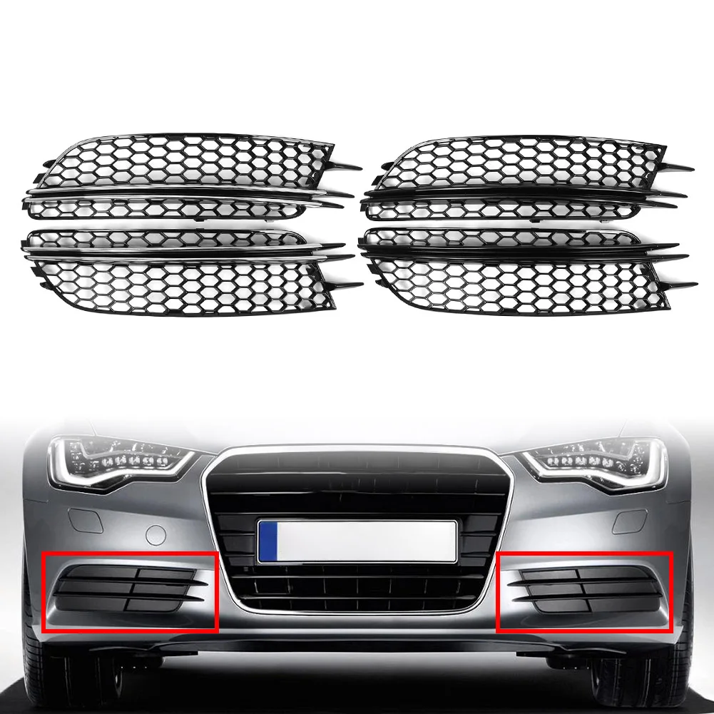 1 Pair Car Honeycomb Front Bumper Fog Light Grille For Audi A6 C7 Sedan 2012 2013 2014 2015