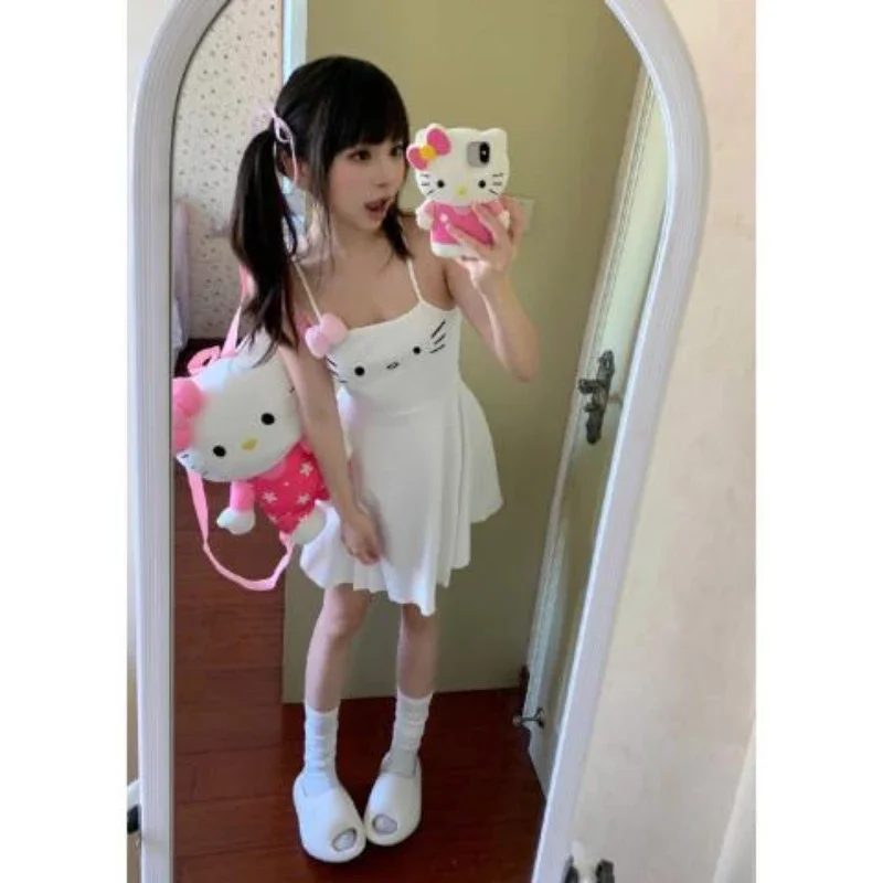 Anime Hello Kitty Jurk Sanrio Gedrukt Mouwloze Jurk Cartoon Leuke Sexy Slanke Bretels Rok Toeristische Strand Kleding Meisje Gift