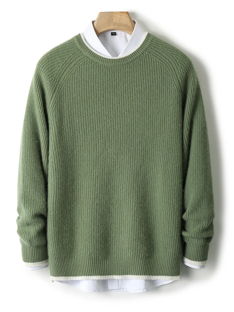 Men's Pullover 100% Merino Wool Knitted Sweater Autumn Winter Business Casual Soft Warm Thick O-Neck Basic Style Clothes Tops