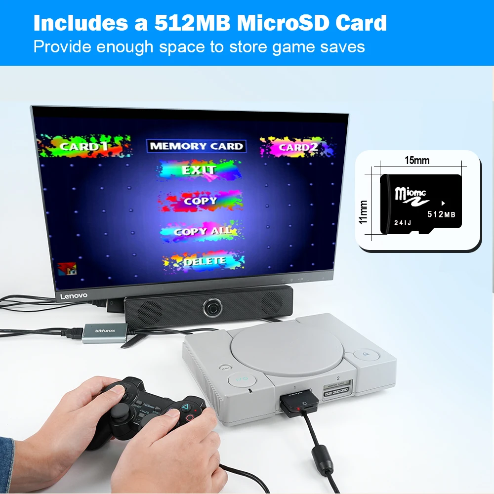 PSxmemcard حفظ تخزين بيانات الألعاب لوحدة التحكم Sony PlayStation 1 وPS One - متوافقة مع جميع موديلات PS1