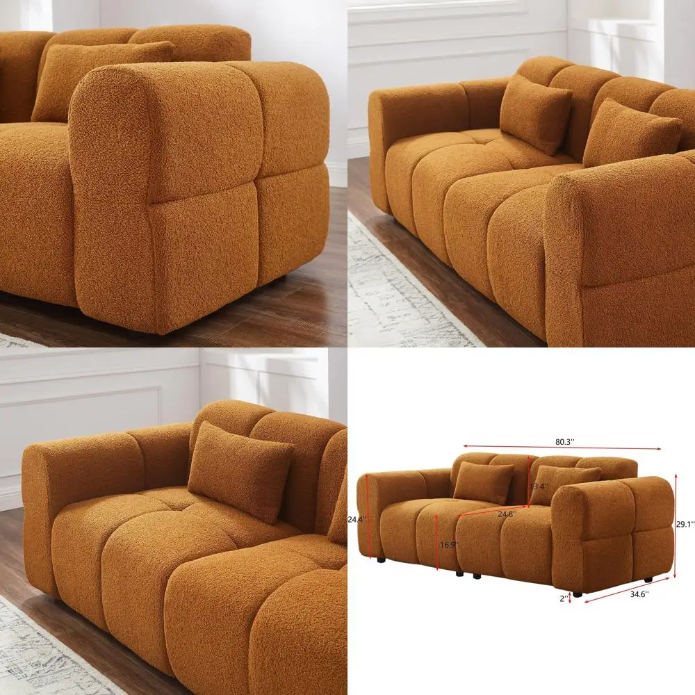 

Luxurious Deep Seat 3-Seater Lambswool Sofa, Oversized Cloud Comfort for Living Room, Bedroom, Office