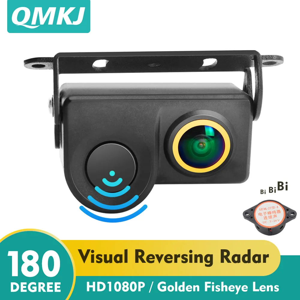 

QMKJ 1080P HD Car Rear View Camera 2 in 1 Parking Radar Detector Sensor Night Vision Waterproof CCD Parking Reverse Camera