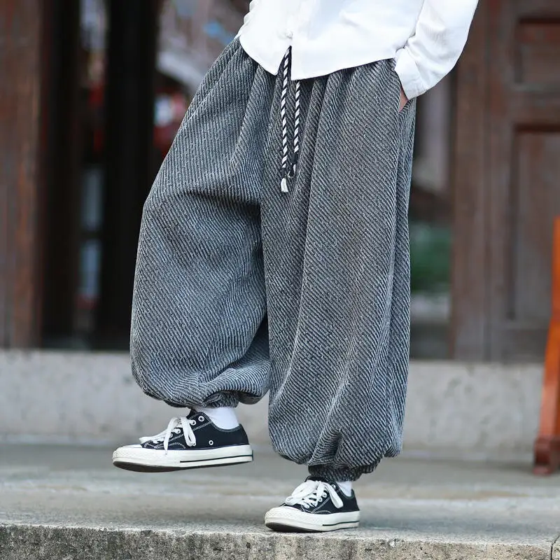 Autumn Men Chenille Thickened Pants Fashion Men Twill Jacquard Straight Pants Loose Streetwear Trousers Male Bell-Bottom Pants