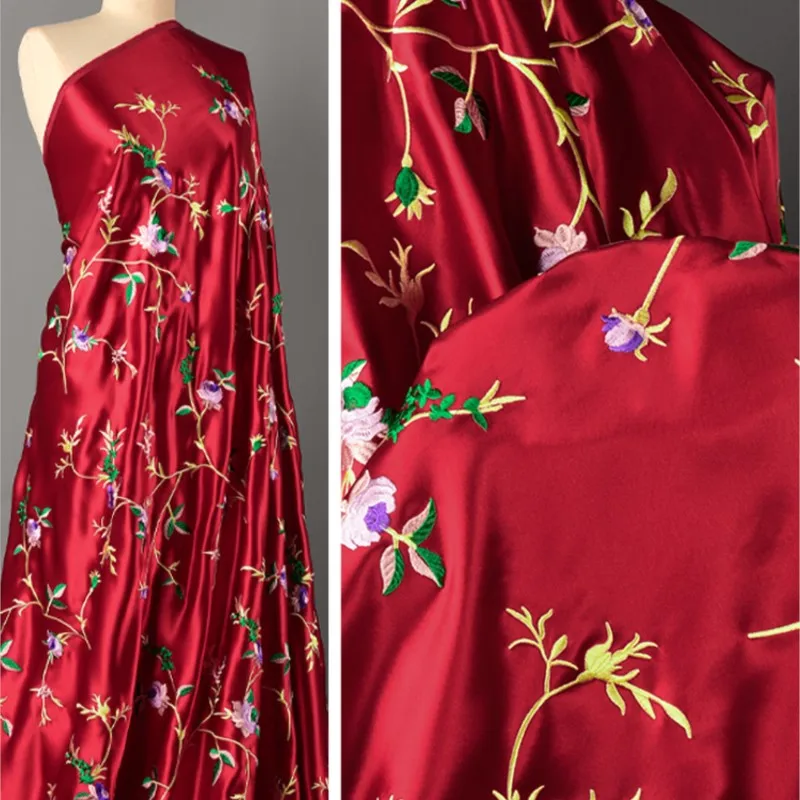 Wine Red Acetate Embroidery Lining Suzhou Autumn Soft Vertical Smooth Cheongsam Vest Fabric