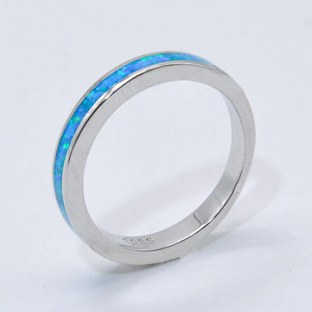 2024 Simple Single Ring Blue Opal Ring S925 Sterling Silver Simple Fashion Ring for Women