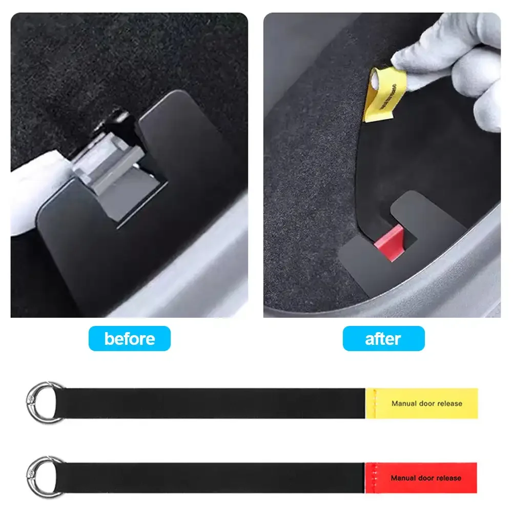 Car Door Release Emergency Puller Rope Rear Door Emergencies Safety Pull Rope Mechanical Switch Manual for Tesla Model Y