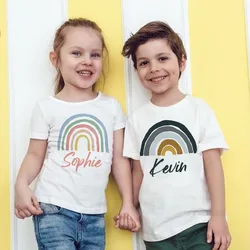 T-Shirt Personnalisé Arc-en-ciel avec Nom pour Enfant, Vêtement pour Garçon et Fille