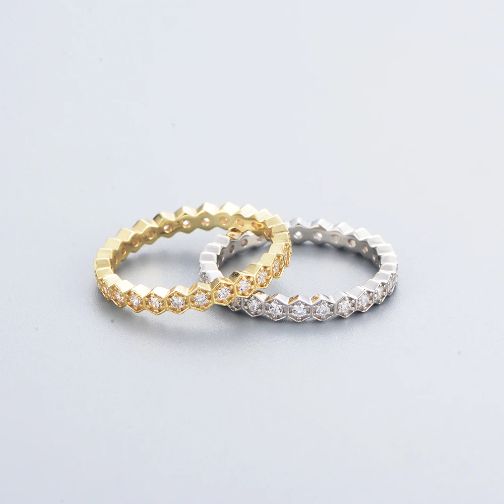 fulsun Women wedding fashion Geometric hexagon Diamond Ring