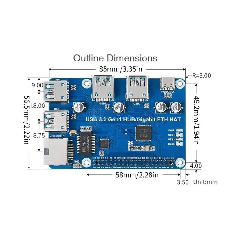C4DB Driver 3 Ports USB3.2 Hub HAT для Raspberrypi4b/3b+/3b/2b Адаптер
