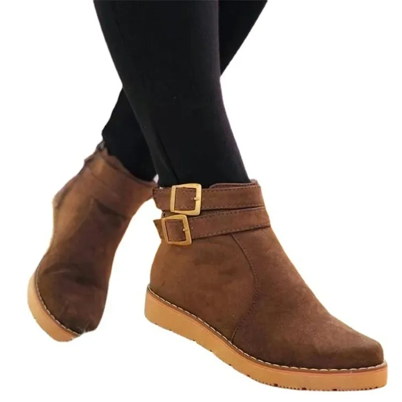 Bottes de neige en daim pour femmes, fourrure floquée, bottes de rinçage, chaussures plates pour dames, chaudes, hiver, nouveau, 2024