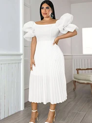 ONTINVA-Vestidos Midi blancos para mujer, ropa de talla grande con hombros descubiertos, manga abullonada, plisada, línea A, fiesta de noche, trajes de invitados de boda, 4XL