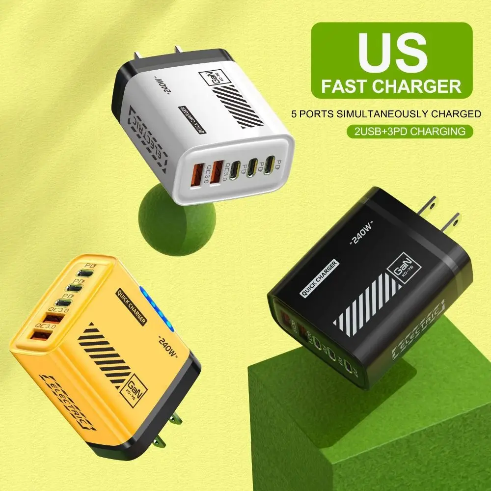 USB A + C 240 واط شاحن التوصيل مع ضوء الاتحاد الأوروبي/الولايات المتحدة مهايئ شاحن الهاتف PD QC3.0 شحن سريع USB C شاحن آيفون // سامسونج
