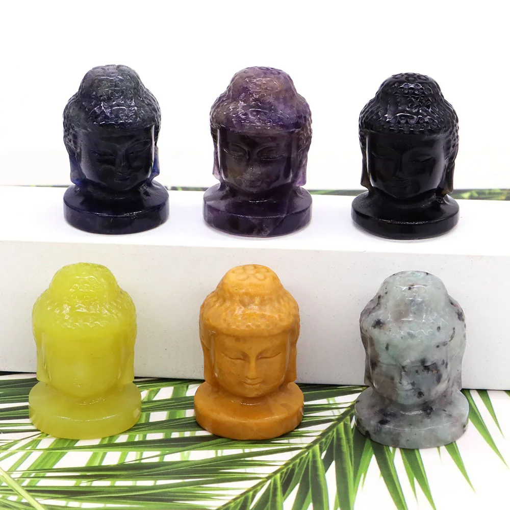 

30MM Feng Shui Home Decoration Buddha Figurine Natural Crystal Stone Rose Quartz Head Carving Reiki Healing Gemstone Crafts Gift