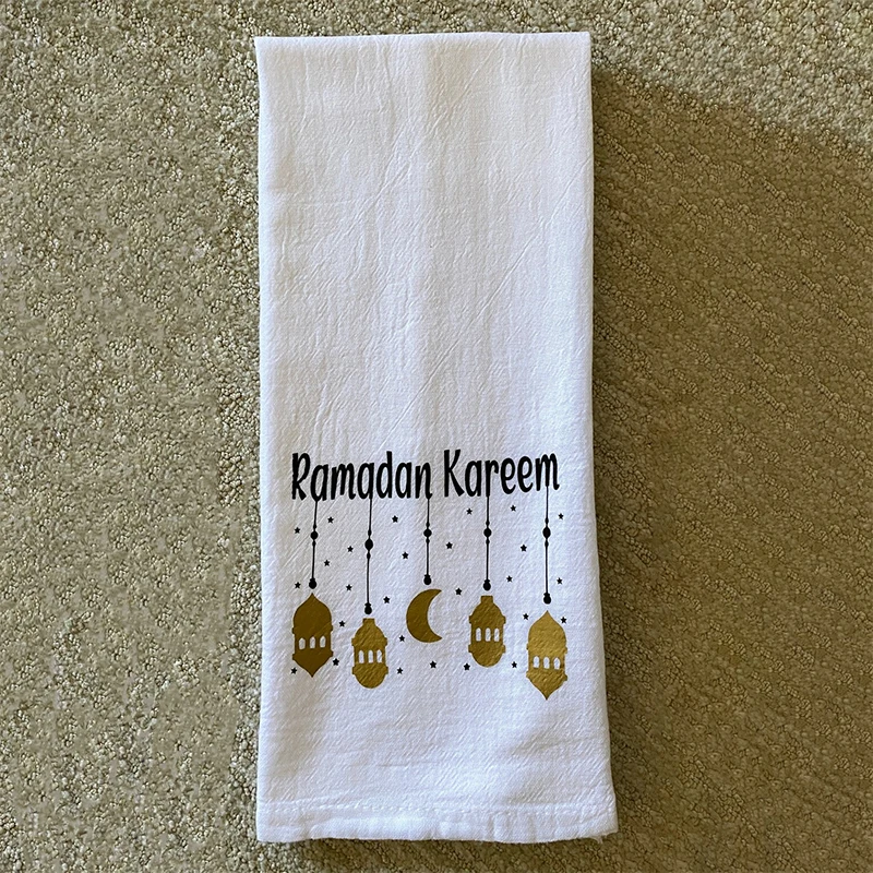 Ramadan Kareem Eid Mubarak white kitchen tea towel Muslim Islamic suhoor Iftar sehri Eid al-Fitr home decoration gift sign
