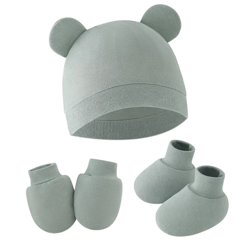 

Somenie European and American newborn hat anti-scratch gloves foot cover baby hat baby tire cap 8327