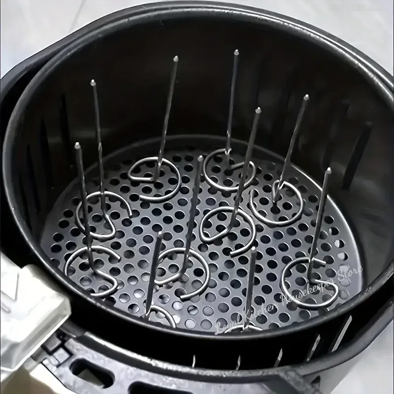  10pcs Multifunctional 304 Stainless Steel Barbecue Skewers Air Fryer Oven Vertical Baking Needle Reusable Food Grade Material 