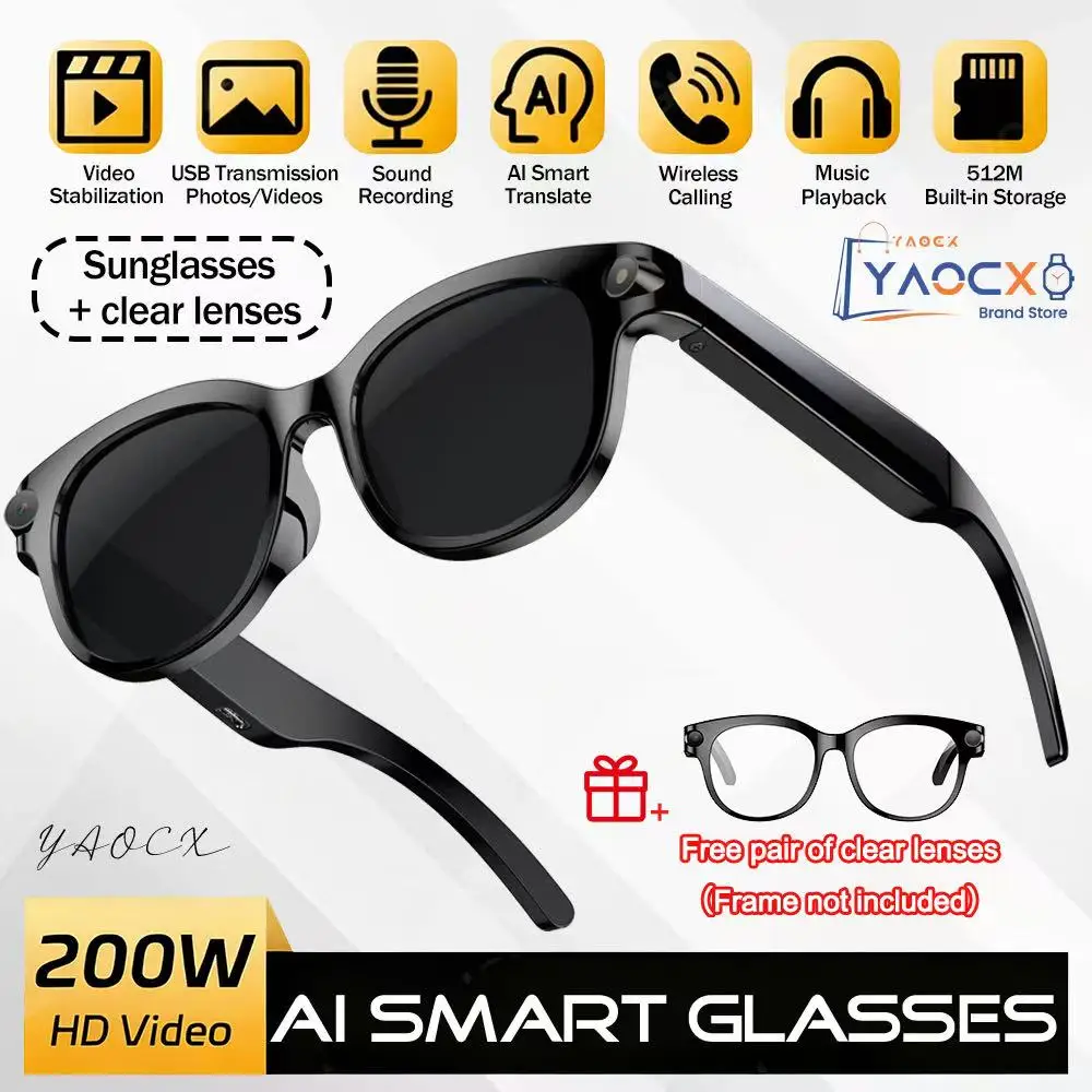 Nouvelles Lunettes Intelligentes 2026 avec Traduction IA, Appel Bluetooth, Écoute Musicale, Assistan