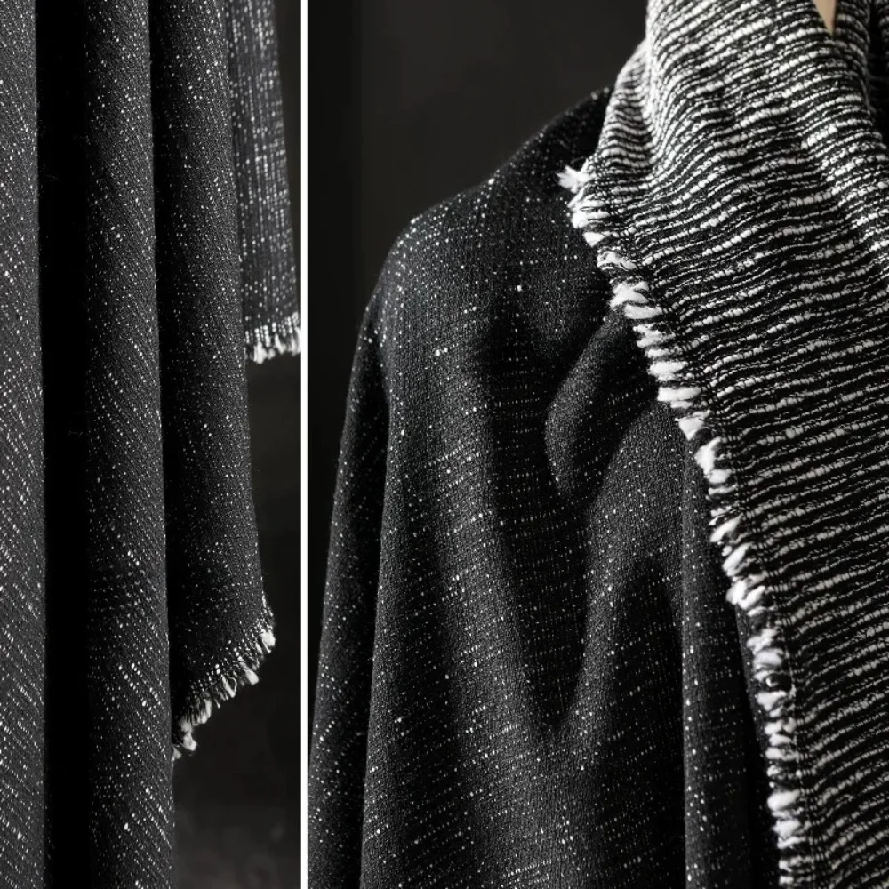 

Черно-белая серая шерстяная ткань для курток, модная дизайнерская ткань для одежды, продается на метры, материал для шитья своими руками