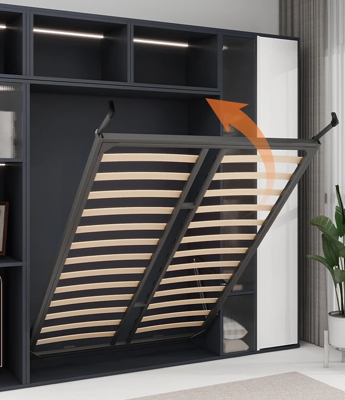 إطار سرير معدني ذكي لغرفة النوم والمكتب بحجم كوين مع آلية مخفية وسرير حائط قابل للطي من ميرفي المخفي #3