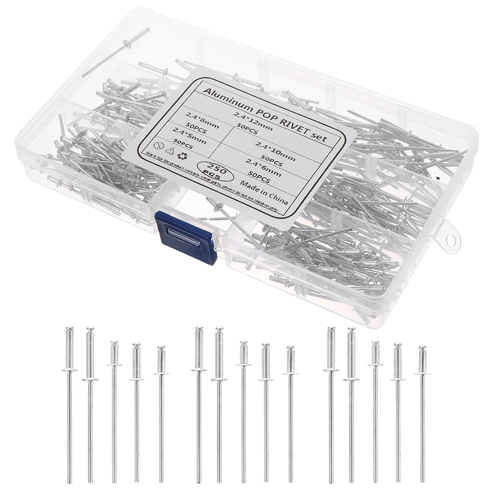 

250 Pcs Aluminum Rivets Strong Impact Resistance Blind Rivets Round Head Open End High Mechanical Strength Easy Installation
