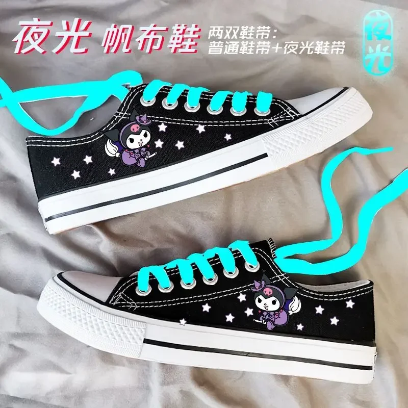 Kawaii sanrio olá kitty sapatos luminosos kuromi cinnamoroll anime menino meninas lona respirável primavera outono tênis casal presente