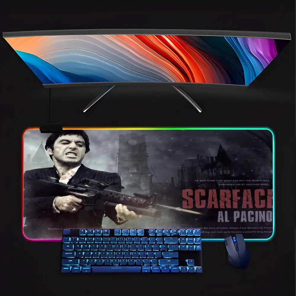 Scarface 1983 film Mouse Pad RGB Pc Gamer Keyboard LED Glowing  Rubber Gaming Computer Mause pads Cute Cartoon Gaming Computer c