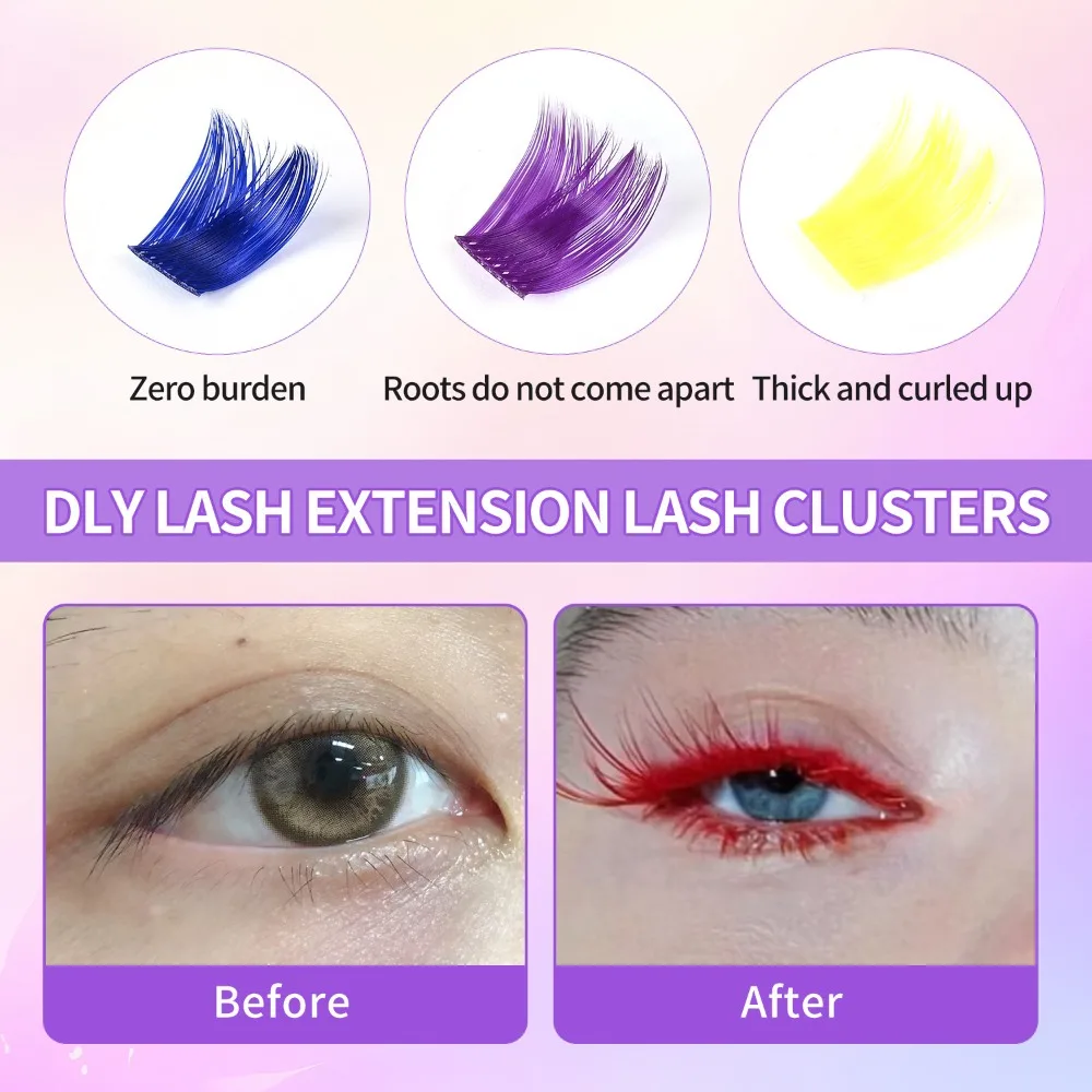 60pcs Mix Color Wispy Spikes Manga Lashes Curl Skin-Friendly Individual False Eyelashes Natural Soft DIY Cluster Lashes Party