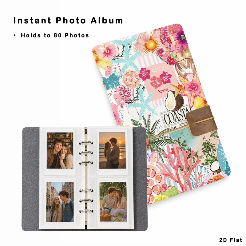 Summer Beach Collage Instant Photo Album Holds 80 Photos 6‑Ring Binder Photo Book for Family Travel Vacation Memory Storag