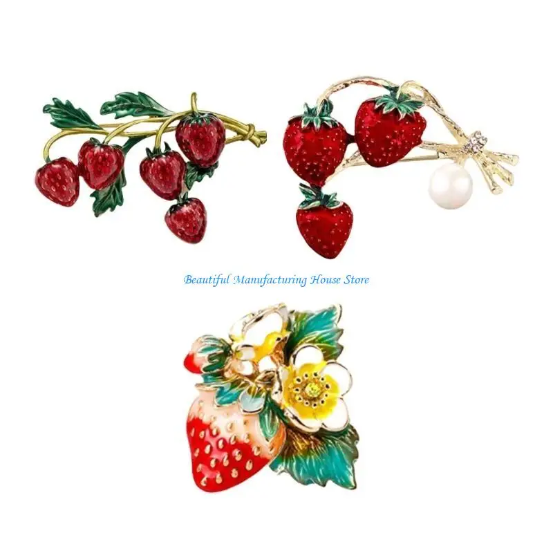 

E56A Elegant Sophisticated Strawberry Pin Vibranting Color Accesory Portable for Children and Trendy Adults Stylish Outfits